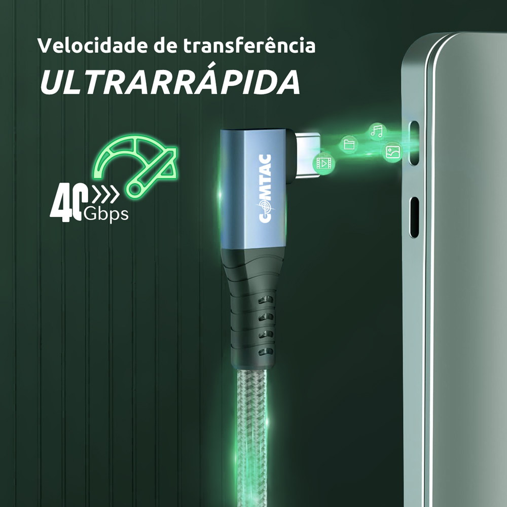 Thumbnail 5 do Cabo USB4 Type-C 90° 40Gbps 240W Thunderbolt 3/4 - PD 3.1 - 8K - 2 metros