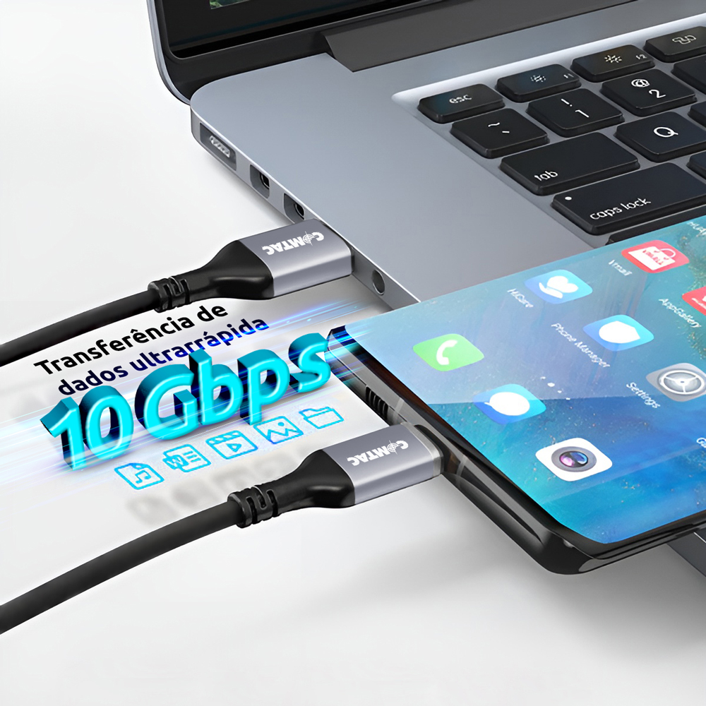 Thumbnail 5 do Cabo USB-C 3.2 Gen 2 PD100W 10Gbps com Conector de Metal - 1 Metro