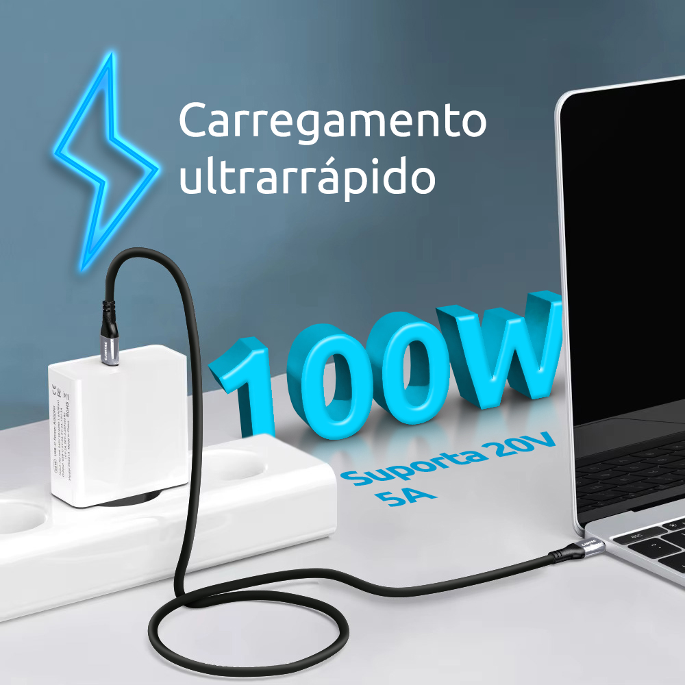 Thumbnail 3 do Cabo USB-C 3.2 Gen 2 PD100W 10Gbps com Conector de Metal - 1 Metro