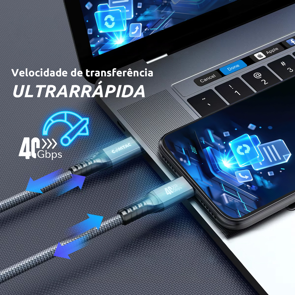 Thumbnail 6 do Cabo USB4 Type-C 40Gbps 240W Thunderbolt 3/4 - PD 3.1 - 8K - 2 metros