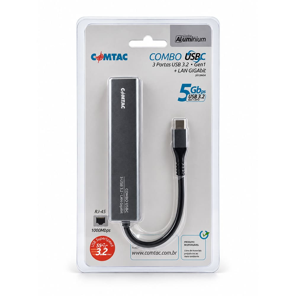 Thumbnail 7 do Combo USB-C com 3 Portas USB 3.2 Gen1 + LAN GIGAbit - Linha Aluminium Comtac