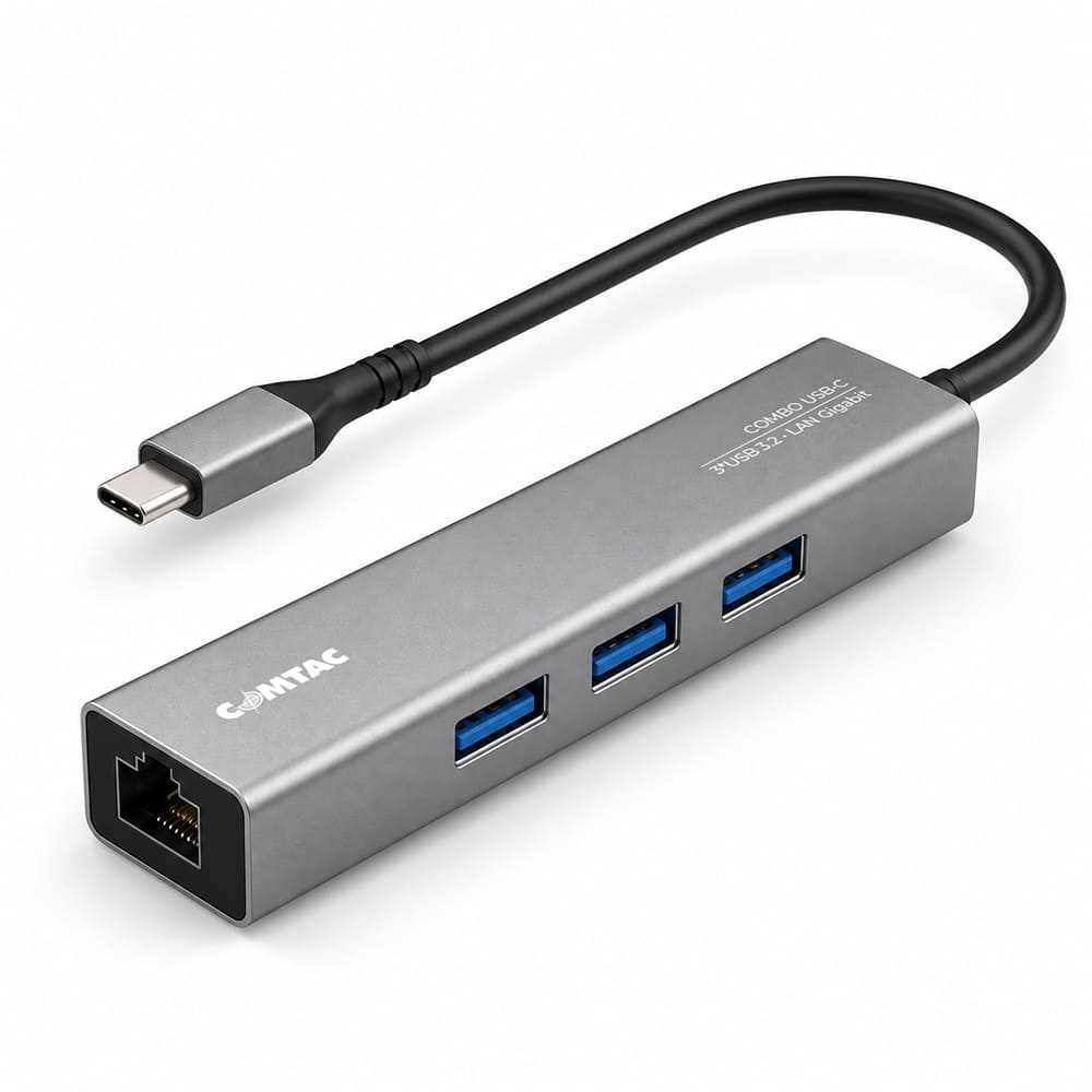 Thumbnail 1 do Combo USB-C com 3 Portas USB 3.2 Gen1 + LAN GIGAbit - Linha Aluminium Comtac