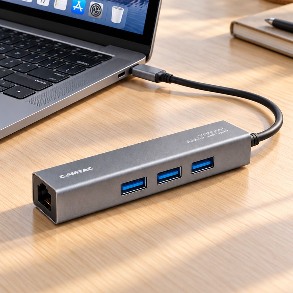 Thumbnail 4 do Combo USB-C com 3 Portas USB 3.2 Gen1 + LAN GIGAbit - Linha Aluminium Comtac