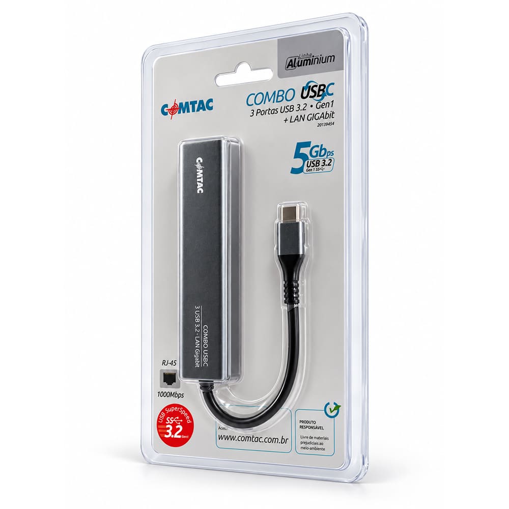 Thumbnail 6 do Combo USB-C com 3 Portas USB 3.2 Gen1 + LAN GIGAbit - Linha Aluminium Comtac