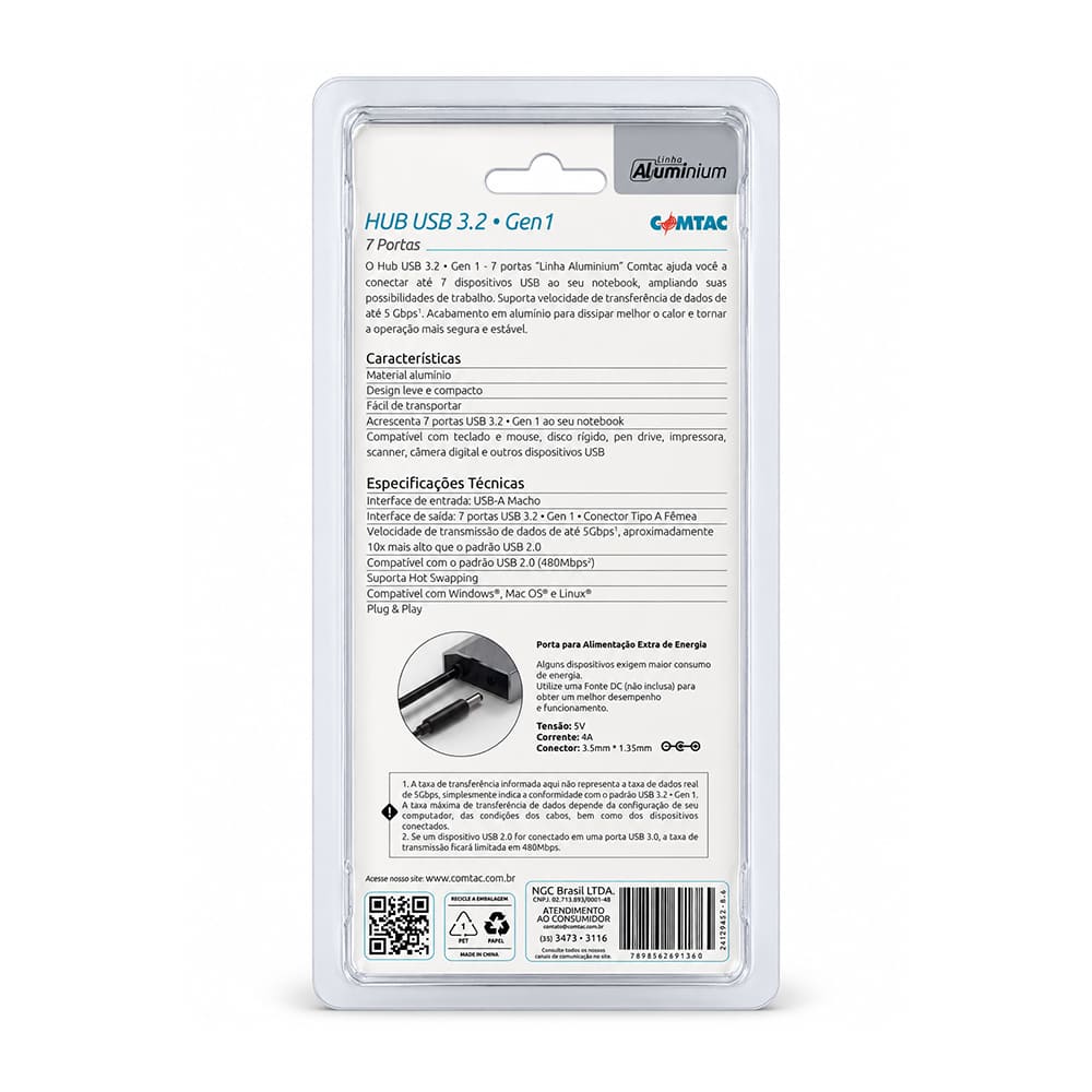 Thumbnail 10 do Hub USB 3.2 Gen 1 - 7 Portas - Linha Aluminium Comtac