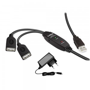 Cabo Extensor USB 2.0 - 01 AM / 02 AF com Amplificador de Sinal - 10 metros c/ fonte