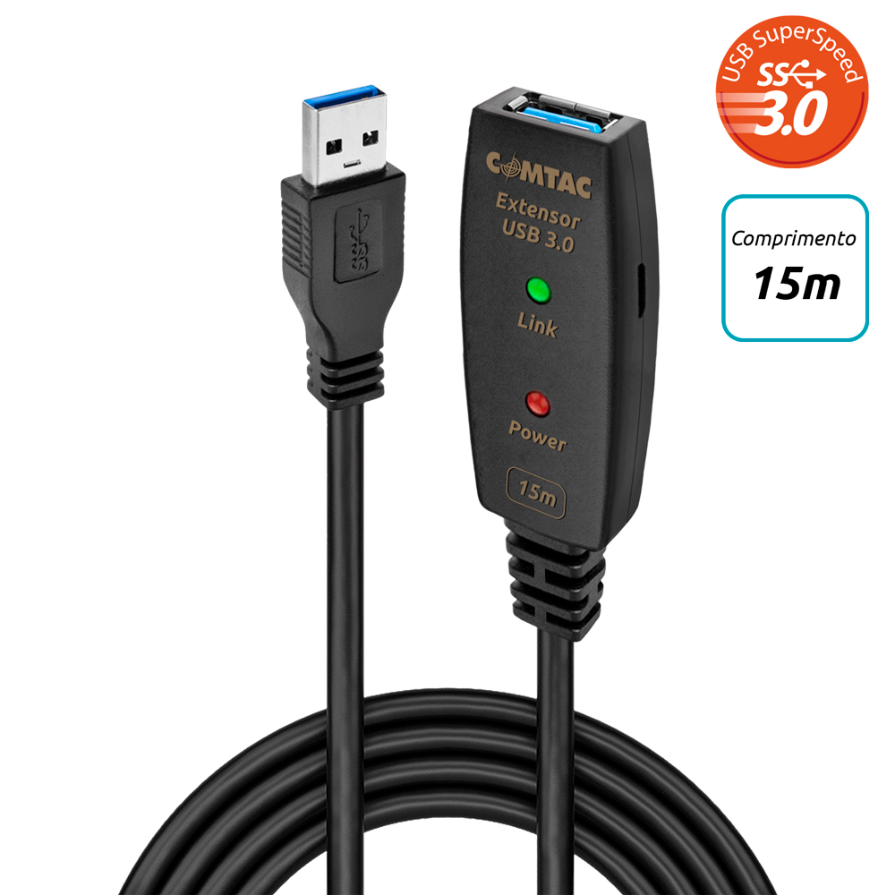 Thumbnail 1 do Cabo Extensor USB 3.0 AM AF com Amplificadores de Sinais 15 metros